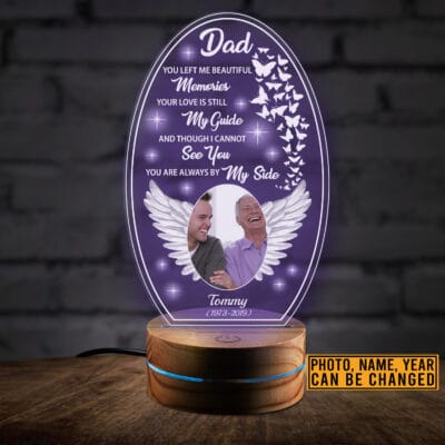 Personalized Photo Memorial Gifts Dad You Left Me Beautiful Memories Butterfly Led Night Light Multi Color - Bedroom Decor