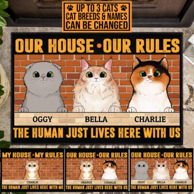 Personalized Cat Breeds Our House Our Rules The Human Just Lives Here With Us House Doormat - Outdoor Doormat