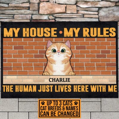 Alternative view of Personalized Cat Breeds Our House Our Rules The Human Just Lives Here With Us House Doormat - Outdoor Doormat