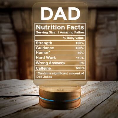 Dad Nutrition Night Light - Dad Night Light Birthday Gift from Daughter - Stocking Stuffer Ideas for The World's Best Dad