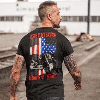 Alternative view of Jesus Is My Savior Riding Is My Therapy Riding Is My Therapy Print On Back T-Shirt Only