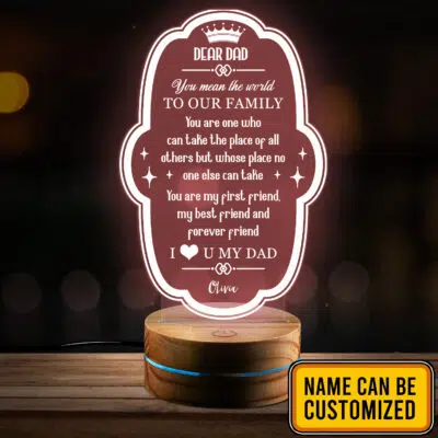 Personalized Dear Dad You Mean The World To Our Family I Love You My Dad Led Night Light Multi Color - Bedroom Decor
