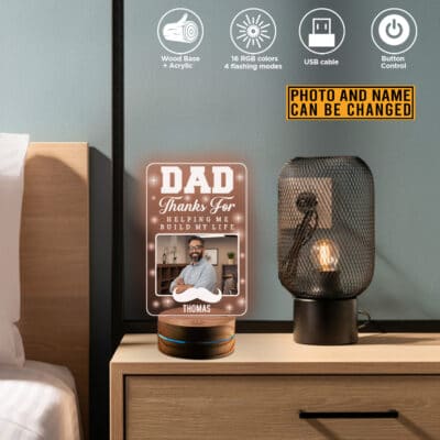 Alternative view of Personalized Photo Fathers Day Gifts Dad Thanks For Helping Me Build My Life Led Night Light Multi Color - Bedroom Decor