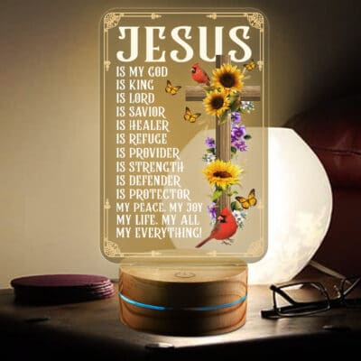 Jesus Is My God Is King Is Lord Is Savior Is Healer My Joy My Life My Everything Night Light - Christian Religious Led Light Decor