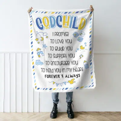 Alternative view of God Child I Promise to Love You Guide You Support You Encourage You to Hold You in My Heart Blanket - Religious Sherpa Blanket for Baby