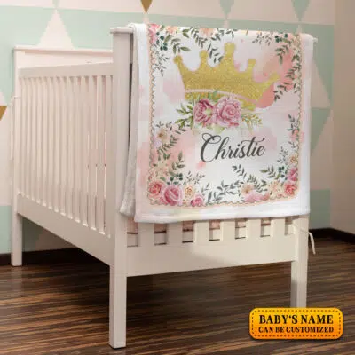 Alternative view of Personalized Name Flower Queen Baby Blankets - Baby Blanket for Girls with Name - Custom Gift for Baby - Fleece, Sherpa Baby Blanket
