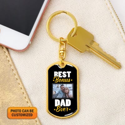 Alternative view of Personalized Photo Best Bonus Dad Ever Keychain - Best Dad Birthday Gifts from Daughter Son - Fathers Day Gift for Dad