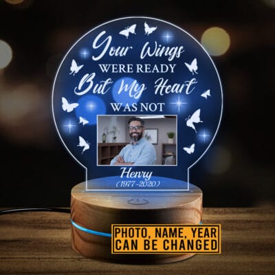 Personalized Photo Your Wings Were Ready But My Heart Was Not Led Night Light Multi Color Bedroom Decor