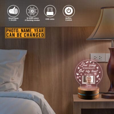 Alternative view of Personalized Photo Your Wings Were Ready But My Heart Was Not Led Night Light Multi Color Bedroom Decor