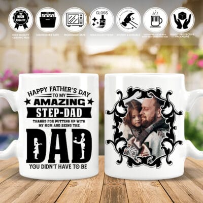Custom Happy Father's Day To My Amazing Step-Dad Thanks For Putting Up With My Mom 2 Sides Ceramic Coffee Mug