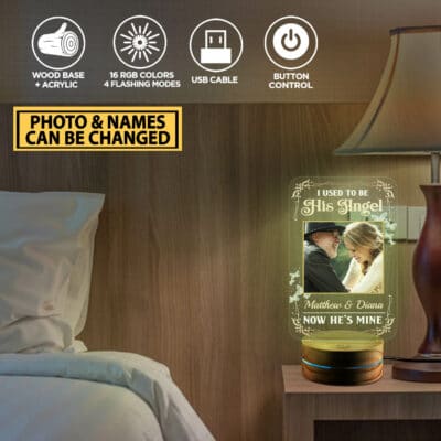 Alternative view of Personalized Photo I Used To Be His Angel Now He's Mine Dad Memorial Night Light - In Memory Of Dad Night Light Gifts