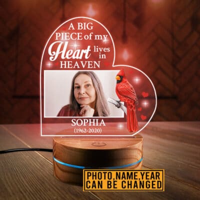 Personalized Photo A Big Piece Of My Heart Lives In Heaven Memorial Night Light