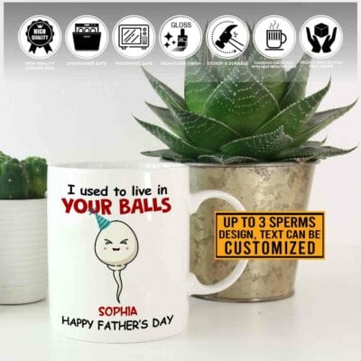 Alternative view of Personalized We Used To Live In Your Balls Happy Father's Day Ceramic Coffee Mug - Beer Stein - Water Bottle