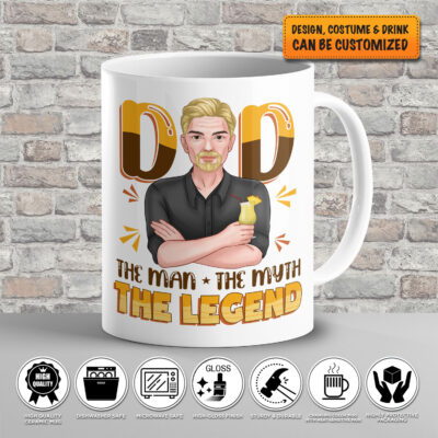 Alternative view of Personalized Dad The Man The Myth The Legend Clipart Ceramic Coffee Mug