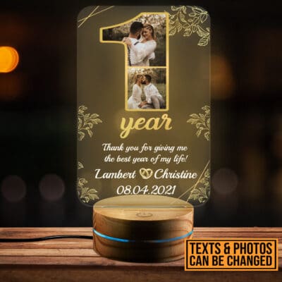 Personalized Happy Anniversary 1st Wedding Gift for Couples - Romantic Custom Gifts for Him or Her - Wedding Anniversary Date LED Light