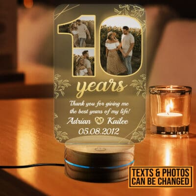 Personalized Happy Anniversary 10th Wedding Gift for Couples - Romantic Custom Gifts for Him or Her - Wedding Anniversary Date LED Light