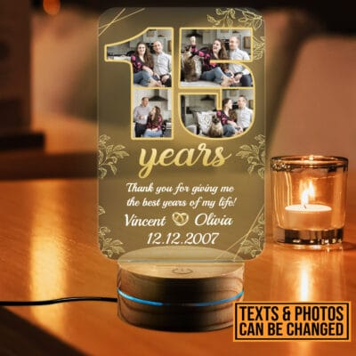 Personalized Happy Anniversary 15th Wedding Gift for Couples - Romantic Custom Gifts for Him or Her - Wedding Anniversary Date LED Light