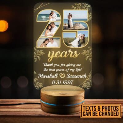 Personalized Happy Anniversary 25th Wedding Gift for Couples - Romantic Custom Gifts for Him or Her - Wedding Anniversary Date LED Light