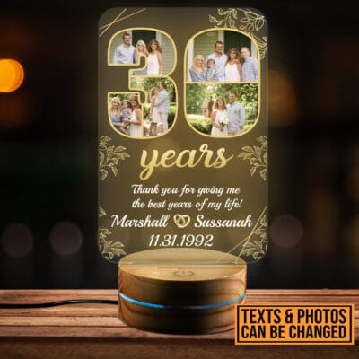 Personalized Happy Anniversary 30th Wedding Gift for Couples - Romantic Custom Gifts for Him or Her - Wedding Anniversary Date LED Light