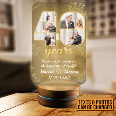 Personalized Happy Anniversary 40th Wedding Gift for Couples - Romantic Custom Gifts for Him or Her - Wedding Anniversary Date LED Light