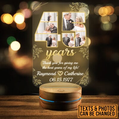Personalized Happy Anniversary 45th Wedding Gift for Couples - Romantic Custom Gifts for Him or Her - Wedding Anniversary Date LED Light