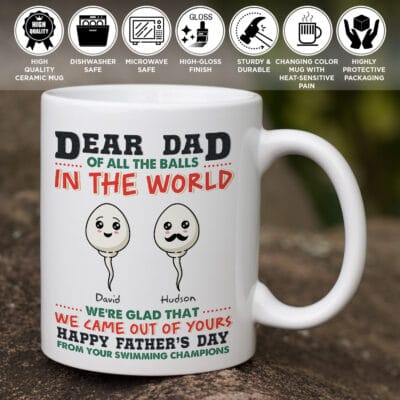 Personalized Dear Dad Of All The Balls In The World I'm Glad That I Came Out Of Yours Ceramic Coffee Mug
