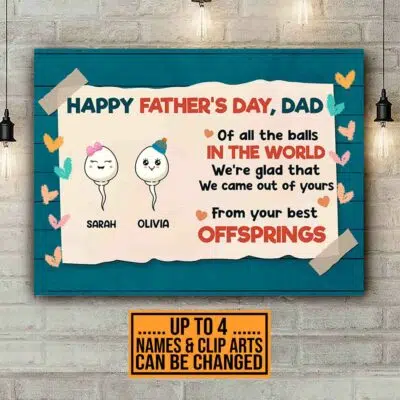 Personalized Happy Father's Day Dad Of Al The Balls In The World Funny Canvas Prints - Unframed Poster