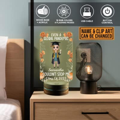 Alternative view of Personalized Clipart Even A Global Pandemic Night Light - Graduation Gifts for Her Him - Custom Class of 2023 Graduation Grad Led Light Gifts