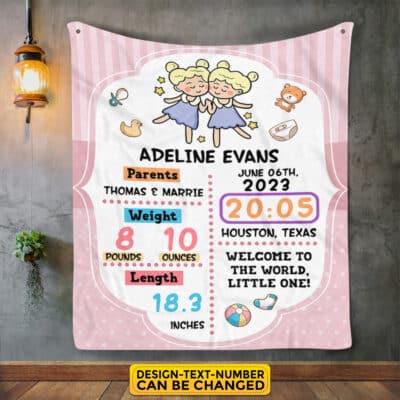 Alternative view of Personalized Birth Zodiac Blanket for Baby Girls - Customized Baby Blanket Name, Birth Date, Weight, Length