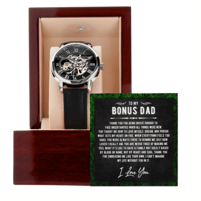 To My Bonus Dad Thank You For Being Brave Enough Openwork Watch - Father's Day Watch Gifts For Men