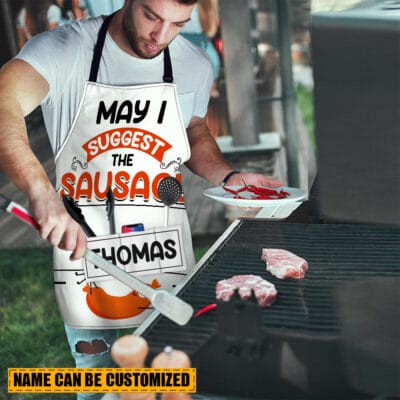 Alternative view of Personalized Aprons For Dad Gifts May I Suggest The Sausage Funny Cooking Apron With Three Pockets - Adjustable Neck Strap