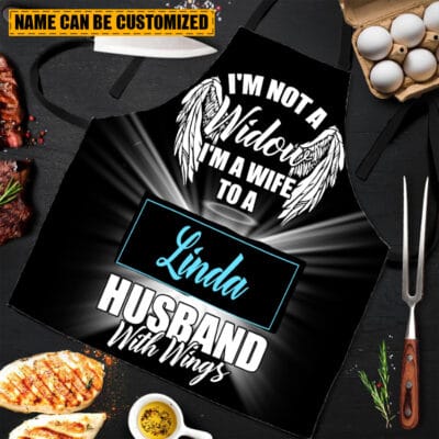 Alternative view of Personalized I'm Not Widow I'm A Wife To A Husband With Wings Cooking Apron With Three Pockets - Adjustable Neck Strap Fits All Sizes