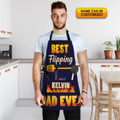 Alternative view of Personalized Aprons For Dad Gifts Best Flippin Dad Ever Funny Cooking Apron With Three Pockets - Adjustable Neck Strap