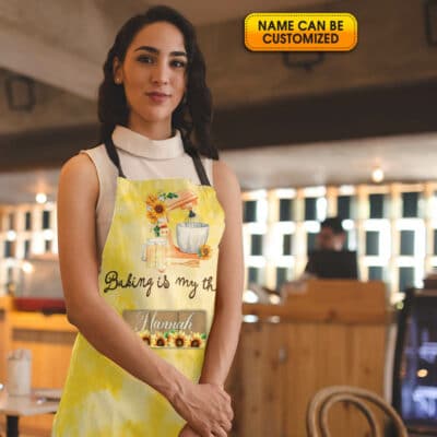 Alternative view of Personalized Funny Aprons for Women Baking Is My Therapy - Baking Three Pocket Apron Chef Birthday Mothers Day Gift