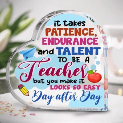 Teacher Gifts Heart Acrylic Plaque - Thank You Gifts for Teachers, Birthday Teachers Day Appreciation Gifts - Endurance and Talent Heart Acrylic