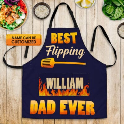 Personalized Aprons For Dad Gifts Best Flippin Dad Ever Funny Cooking Apron With Three Pockets - Adjustable Neck Strap