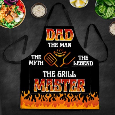 Dad The Man The Myth The Grill Master Funny Cooking Apron With 3 Pockets - Father's Day Apron Gifts For Men