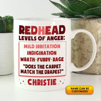 Personalized Redhead Levels Of Anger Funny Ceramic Coffee Mug - Beer Stein - Funny Redhead Gifts