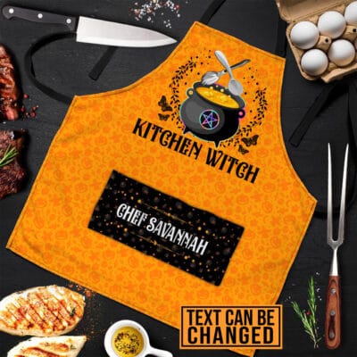 Personalized Halloween Aprons For Women Kitchen Witch Funny Cooking Apron With Three Pockets - Adjustable Neck Strap