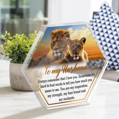 Alternative view of To My Husband Always Remember That I Love You Hexagon Acrylic Plaque Anniversary Wedding Gift
