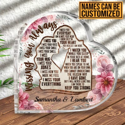 Alternative view of Personalized I Miss You I Miss Your Voice Couple Heart Shaped Acrylic Plaque - Custom Couple Decoration Keepsake