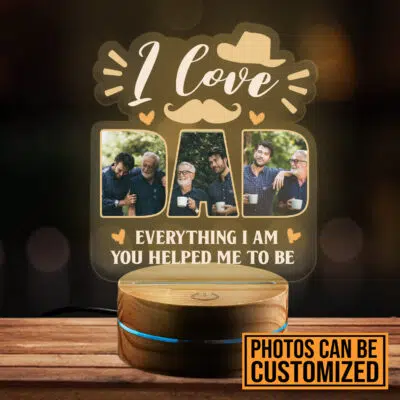 Personalized Photo I Love Dad Night Light - Custom LED Light Gifts for Dad from Kids Daughter Son, Men Birthday Gift Funny Father's Day Decoration Art