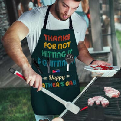 Alternative view of Thanks For Not Hitting It And Quitting It Happy Father's Day Funny Cooking Apron With 3 Pockets