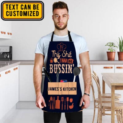 Alternative view of Personalized Kitchen Aprons Gifts This Shit Finna Be Bussin' Funny Cooking Apron With Three Pockets - Adjustable Neck Strap