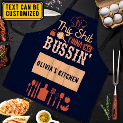 Personalized Kitchen Aprons Gifts This Shit Finna Be Bussin' Funny Cooking Apron With Three Pockets - Adjustable Neck Strap