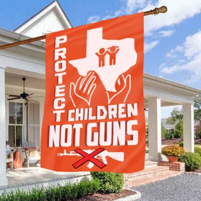 Alternative view of Protect Children Not Guns End Gun Violence Enough Wear Orange Outdoor Indoor Decorative Garden Flag