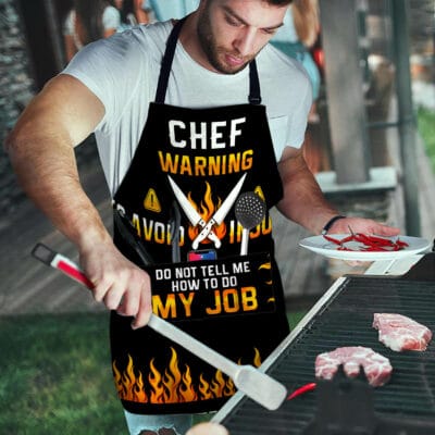 Alternative view of Chef Warning To Avoid Injury Don't Tell Me How To Do My Job Funny Cooking Apron With Three Pockets