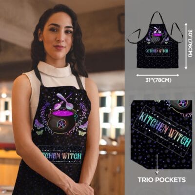 Alternative view of Halloween Aprons For Women Kitchen Witch Funny Cooking Apron With Three Pockets - Adjustable Neck Strap