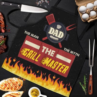 Aprons For Dad Gifts Dad The Man The Myth The Grill Master Funny Cooking Apron With Three Pockets - Adjustable Neck Strap