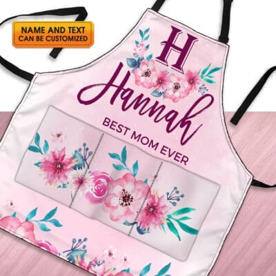 Alternative view of Personalized Kitchen Aprons For Women Custom Initial Name Flowers Funny Cooking Baking Apron with Three Pockets - Adjustable Neck Strap